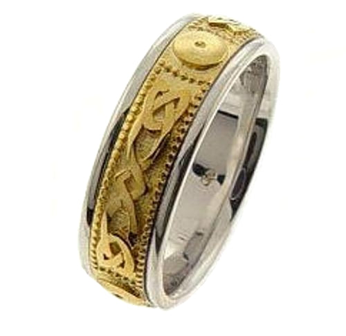 Titanium and 14K White and Yellow Gold Celtic Ring