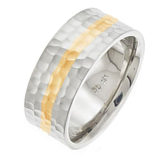 18K White and Yellow Gold Hammer Finish Ring