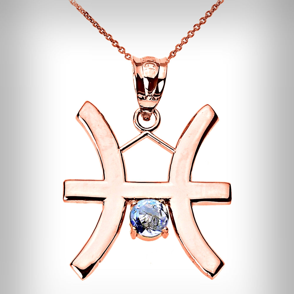Birthstone Pisces (Feb 19-Mar 20) Zodiac Sign Pendant Necklace