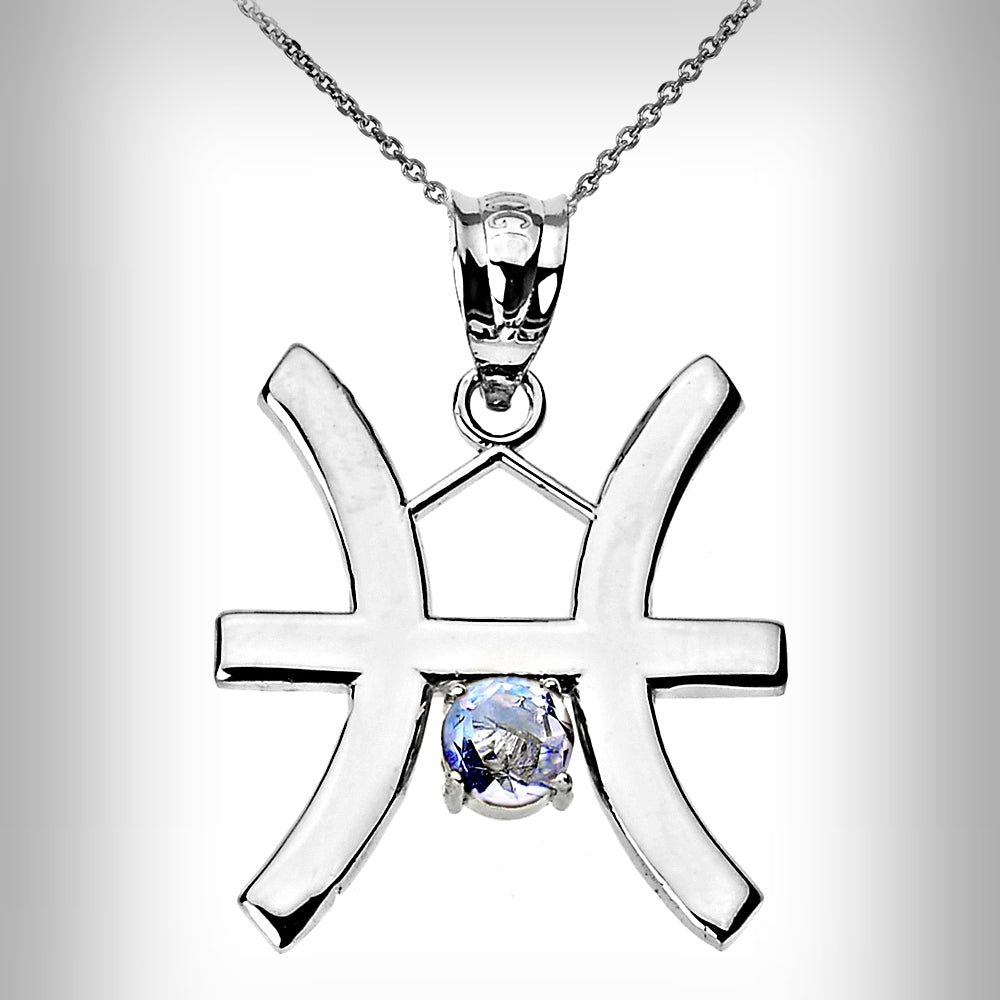 Birthstone Pisces (Feb 19-Mar 20) Zodiac Sign Pendant Necklace