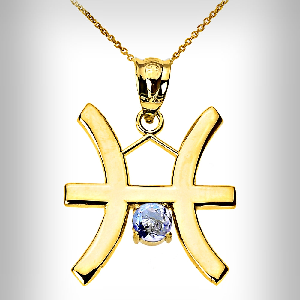 Birthstone Pisces (Feb 19-Mar 20) Zodiac Sign Pendant Necklace