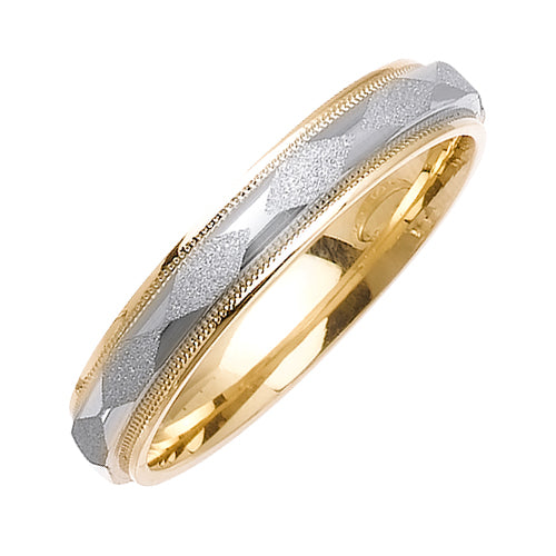 18K White and Yellow Gold Engraved Ring
