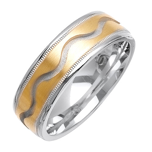 14K or 18K White and Yellow Gold Carved Center Ring