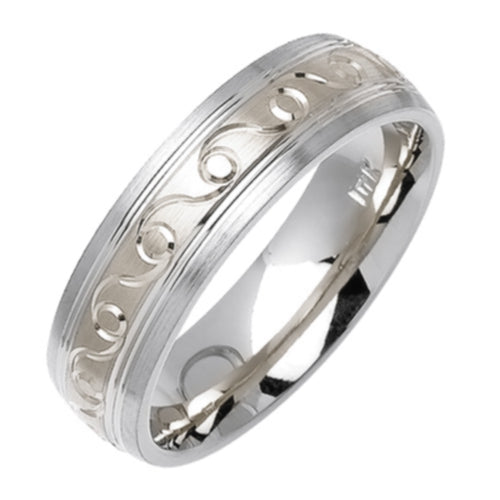 14K or 18K White Gold Engraved Ring