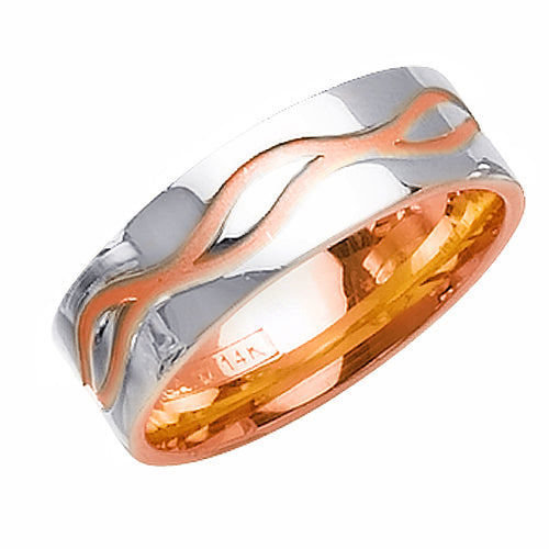 14K or 18K White and Rose Gold Carved Center Ring