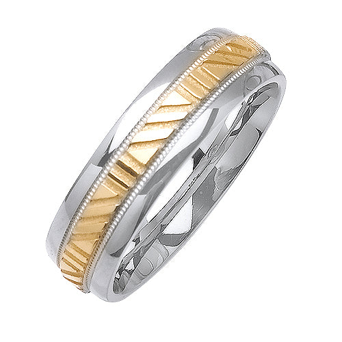 Silver or Titanium 14K Yellow Gold Carved Center Ring