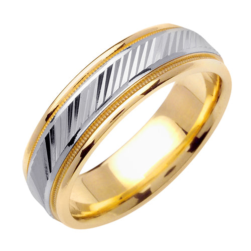 14K or 18K White and Yellow Gold Carved Ring