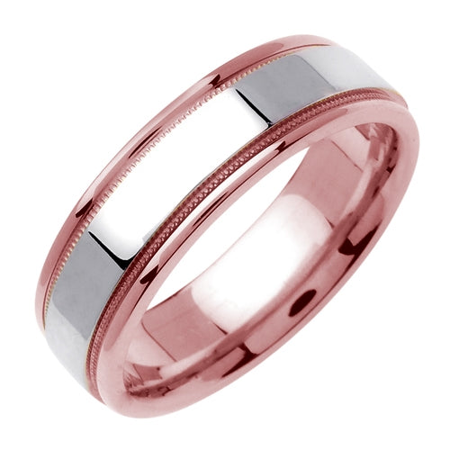 14K Yellow or Rose/White gold Milgrain Flat Ring