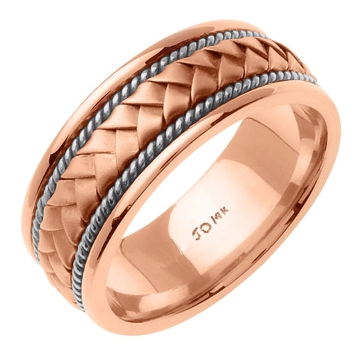 Rose/White 18k Hand Braided Cord Ring Band