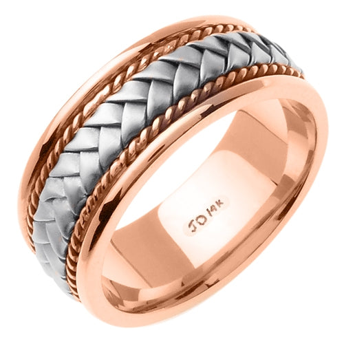 Rose/White 18k Hand Braided Cord Ring Band