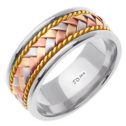 Silver/Tri-color or Silver/Rose 14k Hand Braided Cord Ring Band
