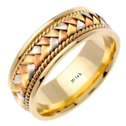Yellow/Tri-color or White/Tri-color 14k Hand Braided Cord Ring Band