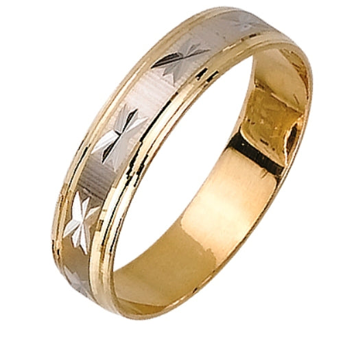 14K or 18K White and Yellow Gold Carved Ring