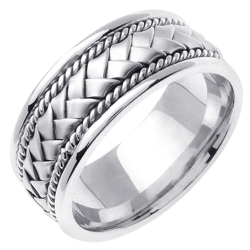Titanium/Tri-color or Titanium/White 14k Hand Braided Cord Ring Band