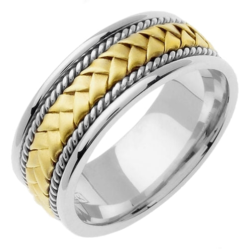 White/Yellow 14k Hand Braided Cord Ring Band