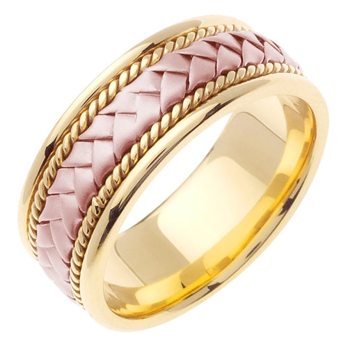 Yellow/White or Yellow/Rose 18k Hand Braided Cord Ring Band