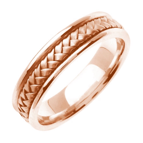 14K Rose or Rose/Tricolor Hand Braided Ring Band