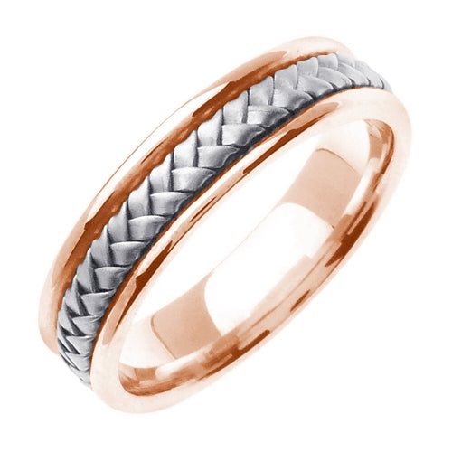 18K Rose/White Hand Braided Ring Band