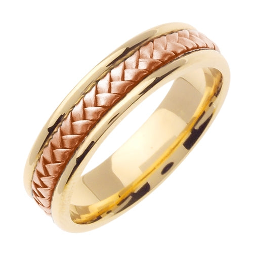 18K Yellow/Tricolor or Yellow/Rose Hand Braided Ring Band