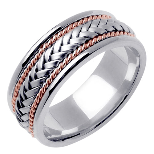 18k Yellow/White Ropes or White/Rose Ropes Hand Braided Ring Band