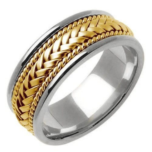 14k Yellow/White Ropes or White/Rose Ropes Hand Braided Ring Band