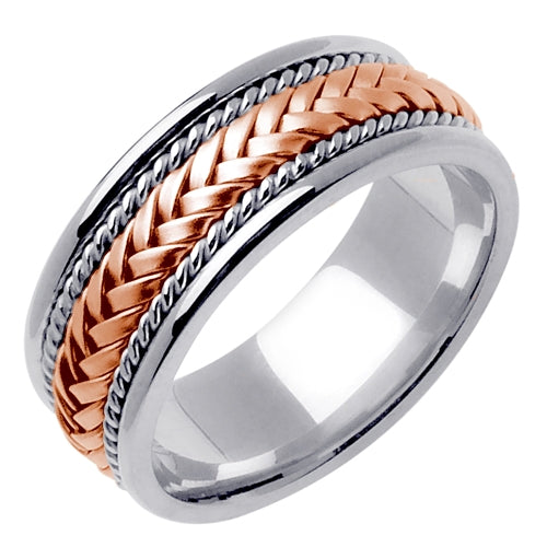 Silver/Yellow or Silver/Rose 14k Gold Hand Braided Ring Band