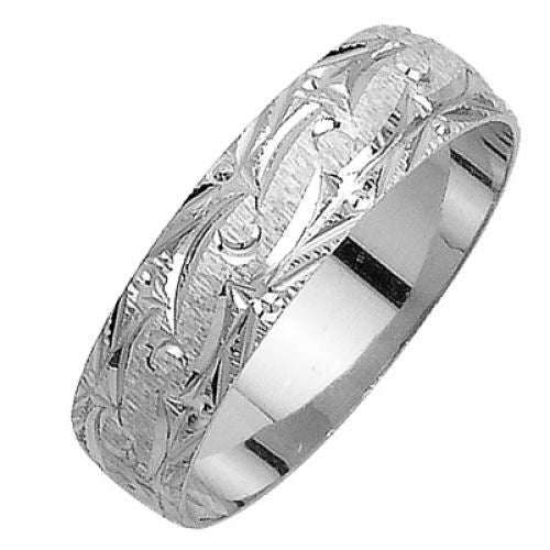 14K or 18K White Gold Carved Ring