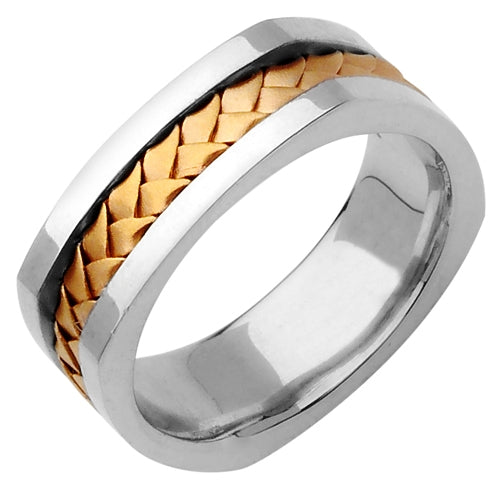 14k Silver/Yellow or Silver/Rose Hand Braided Square Ring Band