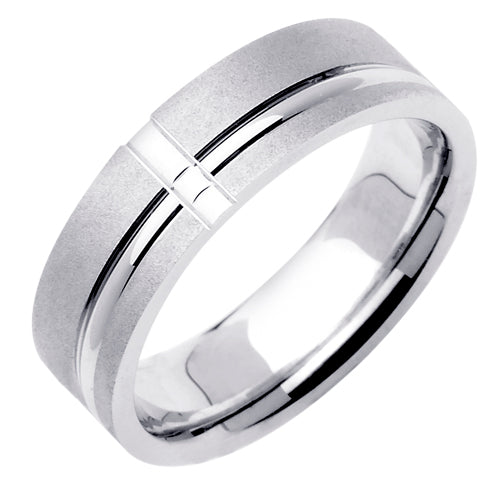 14K or 18K White Gold Grooved Ring