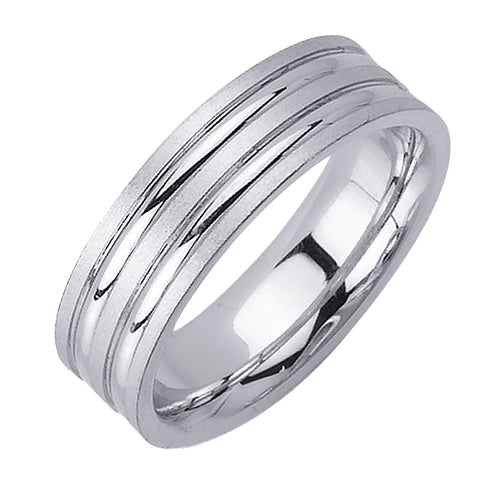 14K or 18K White Gold Grooved Ring
