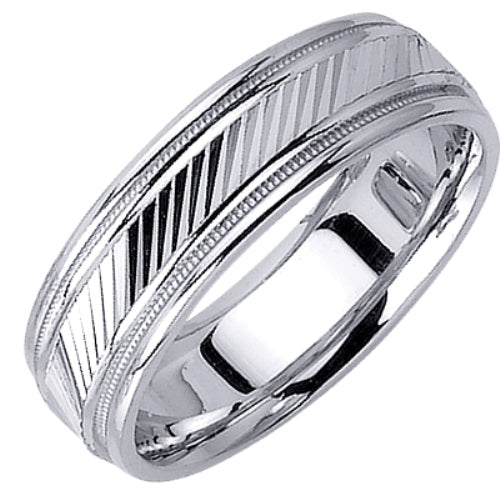 14K or 18K White Gold Carved Ring