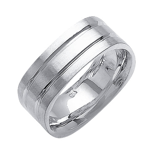 14K or 18K White Gold Grooved Ring