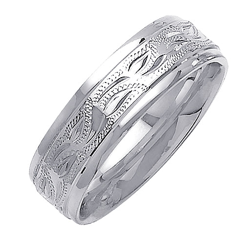 14K or 18K White Gold Engraved Ring