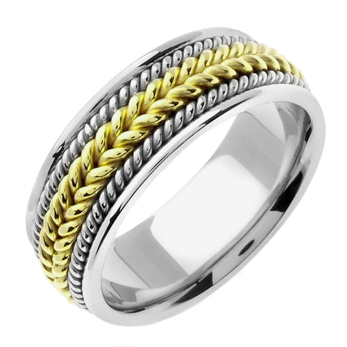 14k White Base/Yellow Center or Yellow/White Ropes Hand Braided Ring Band
