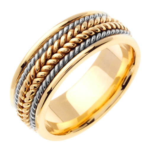 14k White Base/Yellow Center or Yellow/White Ropes Hand Braided Ring Band