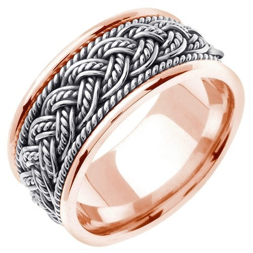 14k Rose or Rose/White Gold 7 Strands Hand Braided Ring Band