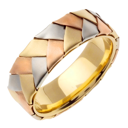 14K Rose or Yellow/Tricolor Gold Hand Braided Ring Band