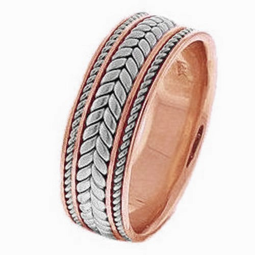 14K Yellow/White or Rose/White Finely Hand Braided Cord Ring Band
