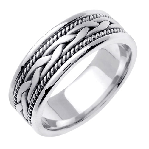 14K Titanium/White or Silver/White Gold Hand Braided Cord Ring