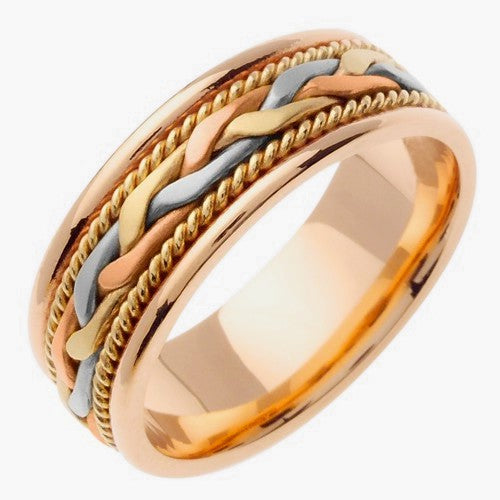 14K Rose/Tricolor or Rose/White Gold Hand Braided Cord Ring