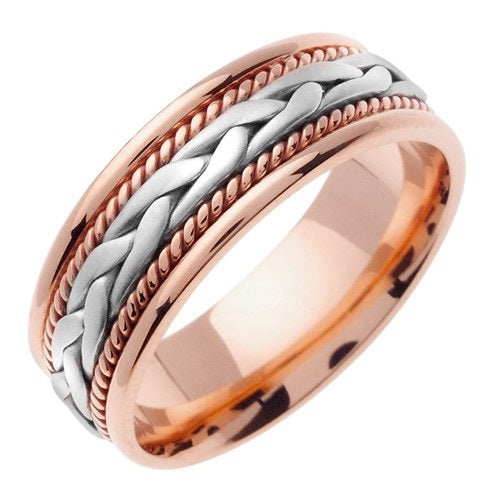 14K Rose/Tricolor or Rose/White Gold Hand Braided Cord Ring