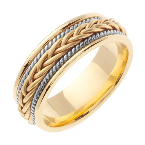 18K Yellow/White Hand Braided Cord Ring Band