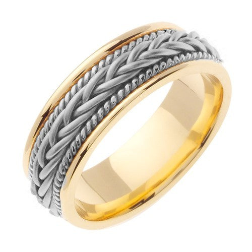 14K Yellow/White Hand Braided Cord Ring Band