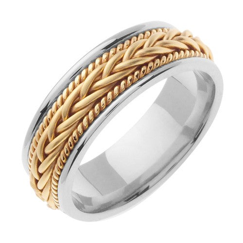 14K Titanium/White or Titanium/Yellow Hand Braided Cord Ring Band