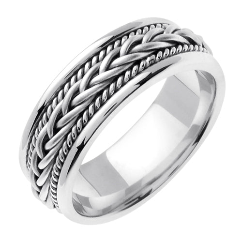 14K Silver/White or Silver/Yellow Hand Braided Cord Ring Band