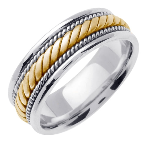 18K White/Yellow or White/Tricolor Hand Braided Cord Ring Band