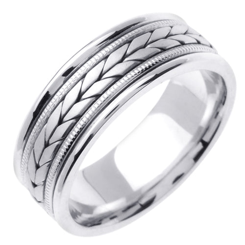 14K White or Yellow Hand Braided Wheat Pattern Design Ring Band