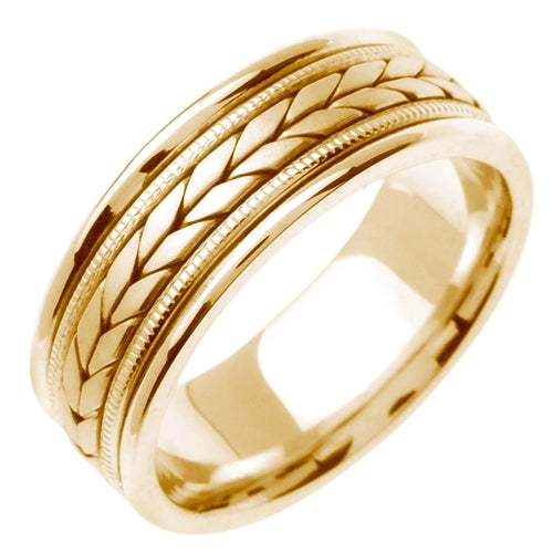 14K White or Yellow Hand Braided Wheat Pattern Design Ring Band
