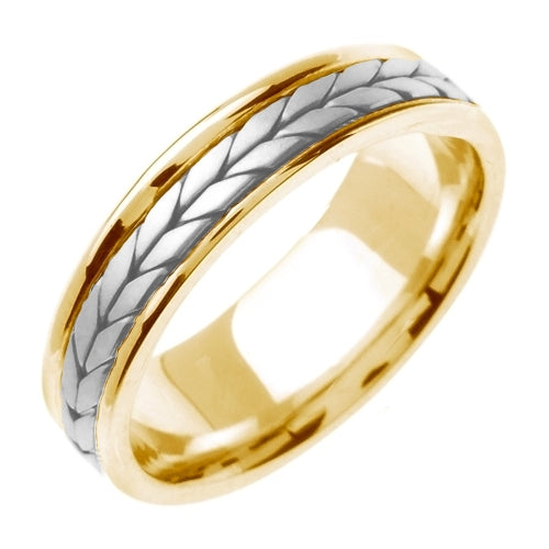 18K Yellow/White or Yellow 5mm Hand Braided Wheat Pattern Design Ring Band