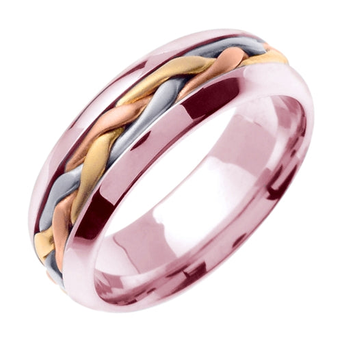 14K or 18K Rose/Tricolor Hand Braided Cord Ring Band